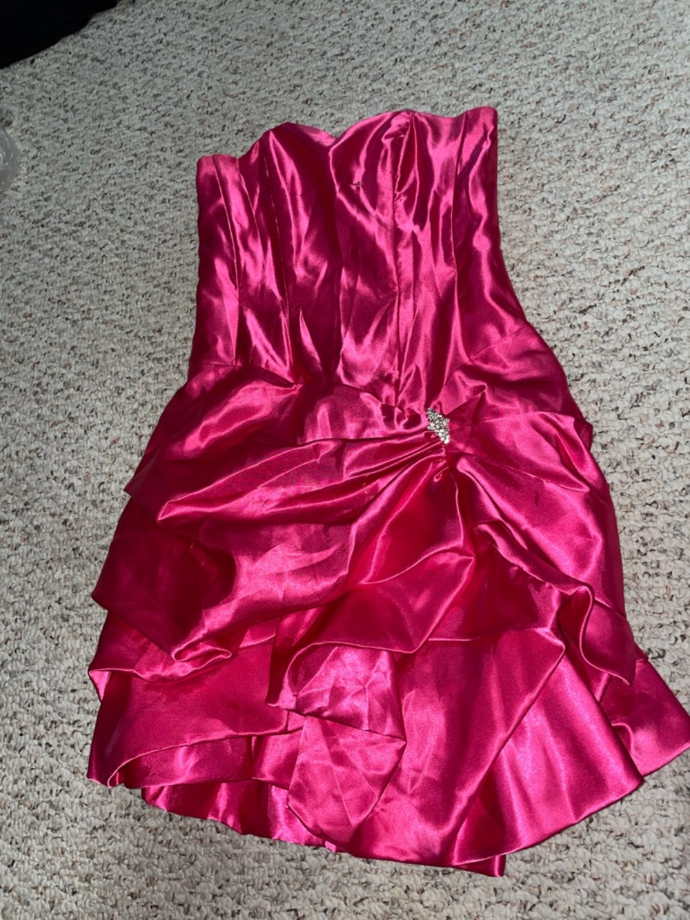 Strapless Hot Pink Satin Ruffled Girls Party Dress